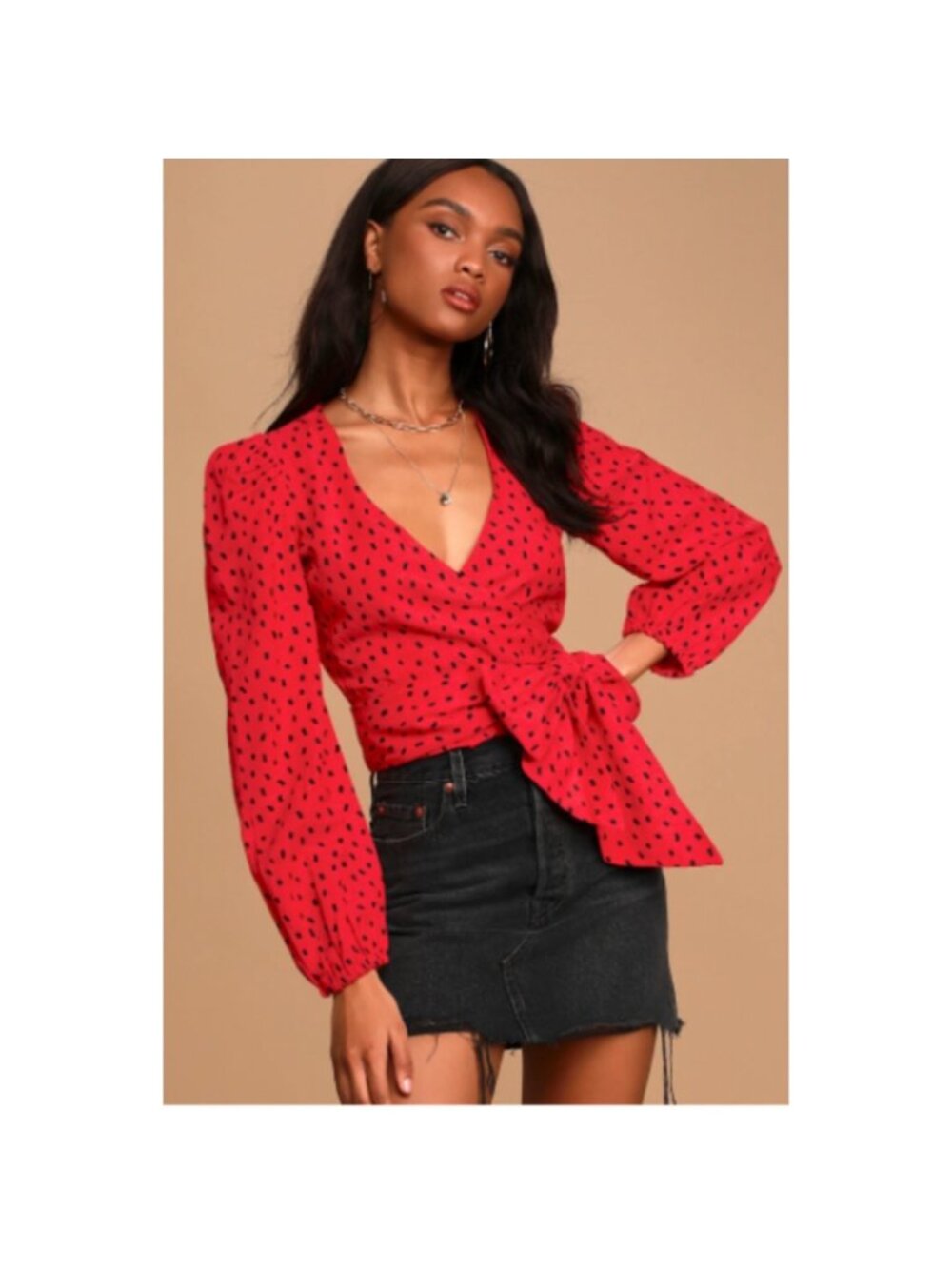 Billabong x Sincerely Jules Wrapped in Love Top Womens‎ Small Red Polka Dot NWT